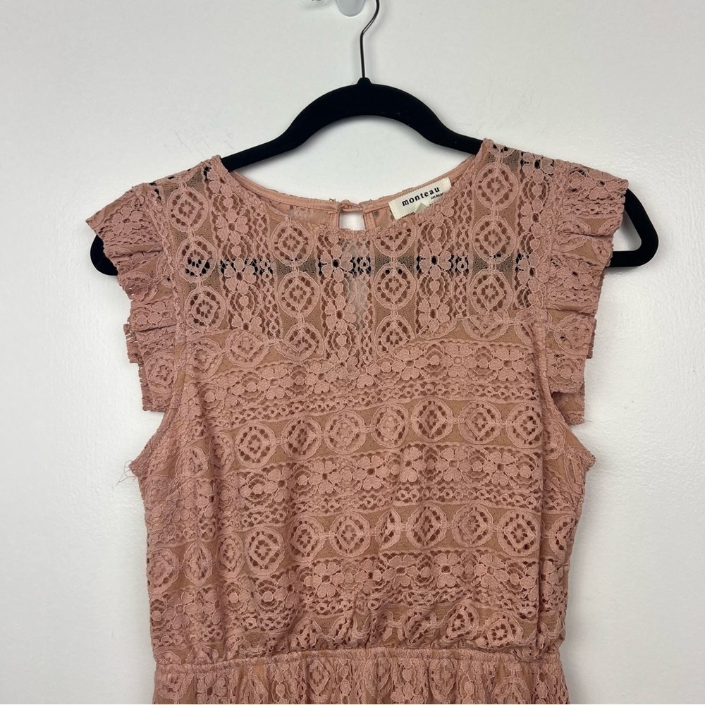 Monteau Peachy Pink Floral Lace Mini Dress Juniors Medium - Picture 3 of 8